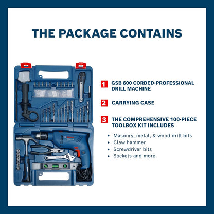 BOSCH GSB 600 Corded Electric Impact Drill with 100Pcs Accessory Set