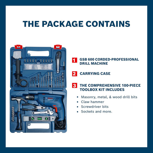 BOSCH GSB 600 Corded Electric Impact Drill with 100Pcs Accessory Set
