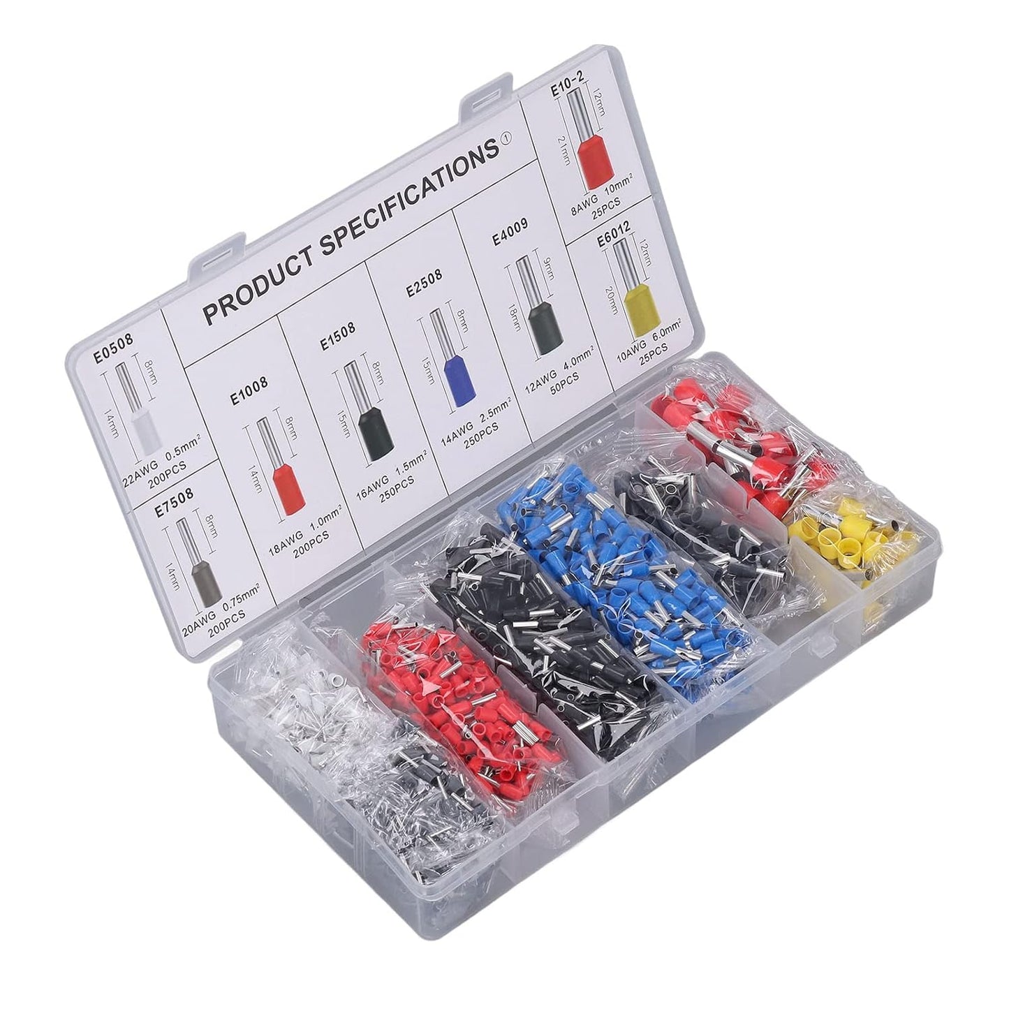 1200PCS Insulated Wire Crimp Terminals Quick Connectors Wiring Spade Cold-Pressed Electrical Terminals Assortment Kit