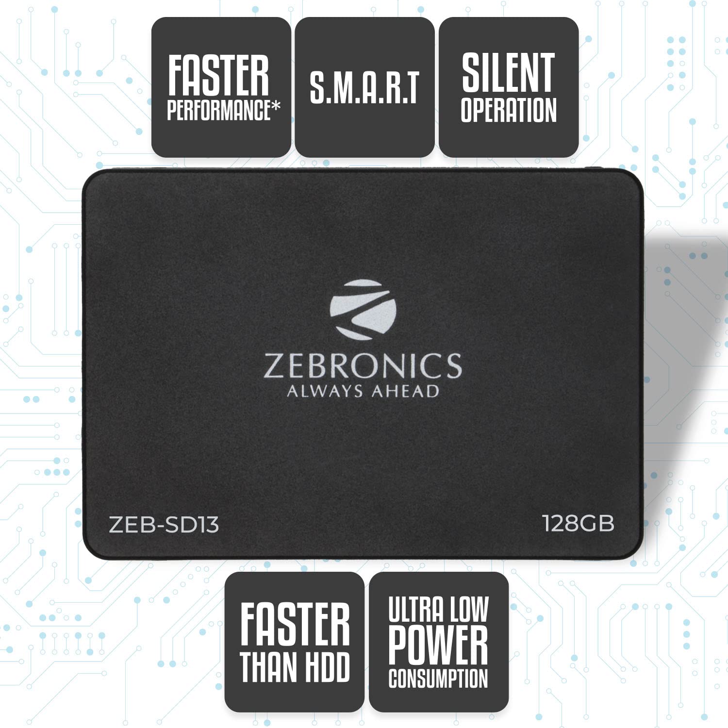 ZEBRONICS Zeb-SD13 128GB SSD, Ultra Low Power Consumption, S.M.A.R.T. Thermal Management and Silent Operation.