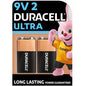 9V Duracell Ultra Alkaline Batteries (Pack of 2) 9V2