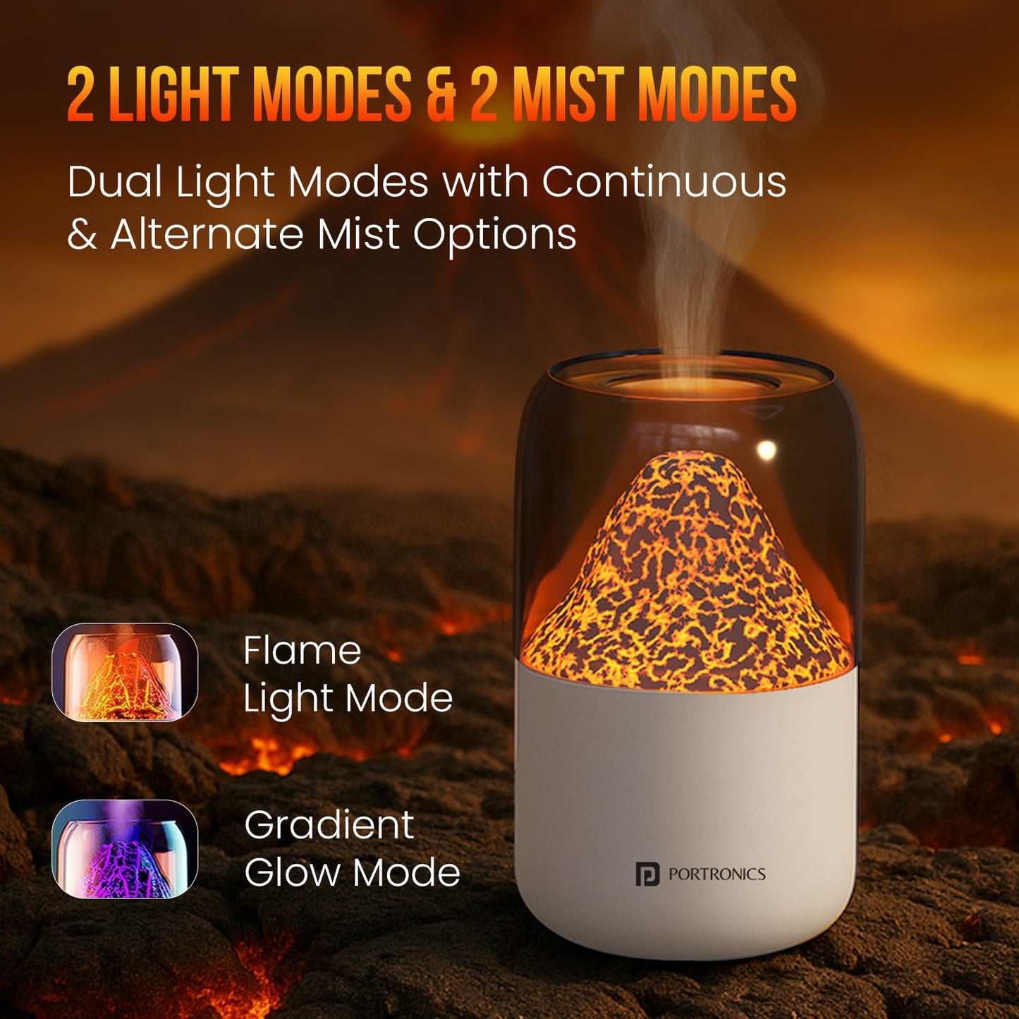 Portronics POR-3104 Magma 2-in-1 Volcano Water Mist Humidifier and Night Lamp (White)