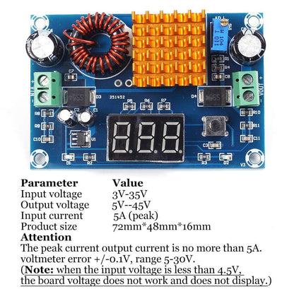 XH-M411 3V-35V to 5V-45V 5A DC-DC Digital Boost Module High-Power