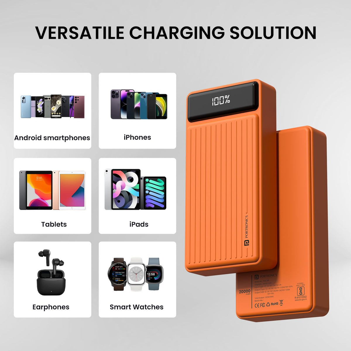 Portronics Luxcell B 20K 20000mAh 22.5W Power Bank (Orange)