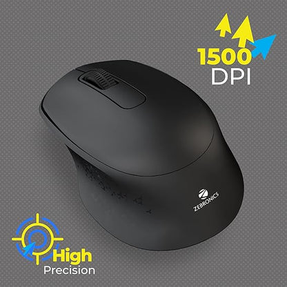 ZEBRONICS AKO Wireless Mouse, 2.4GHz with USB Nano Receiver, High Precision Optical Tracking, 3 Buttons, Silent Clicks, Plug & Play, for PC/Mac/Laptop (Black)