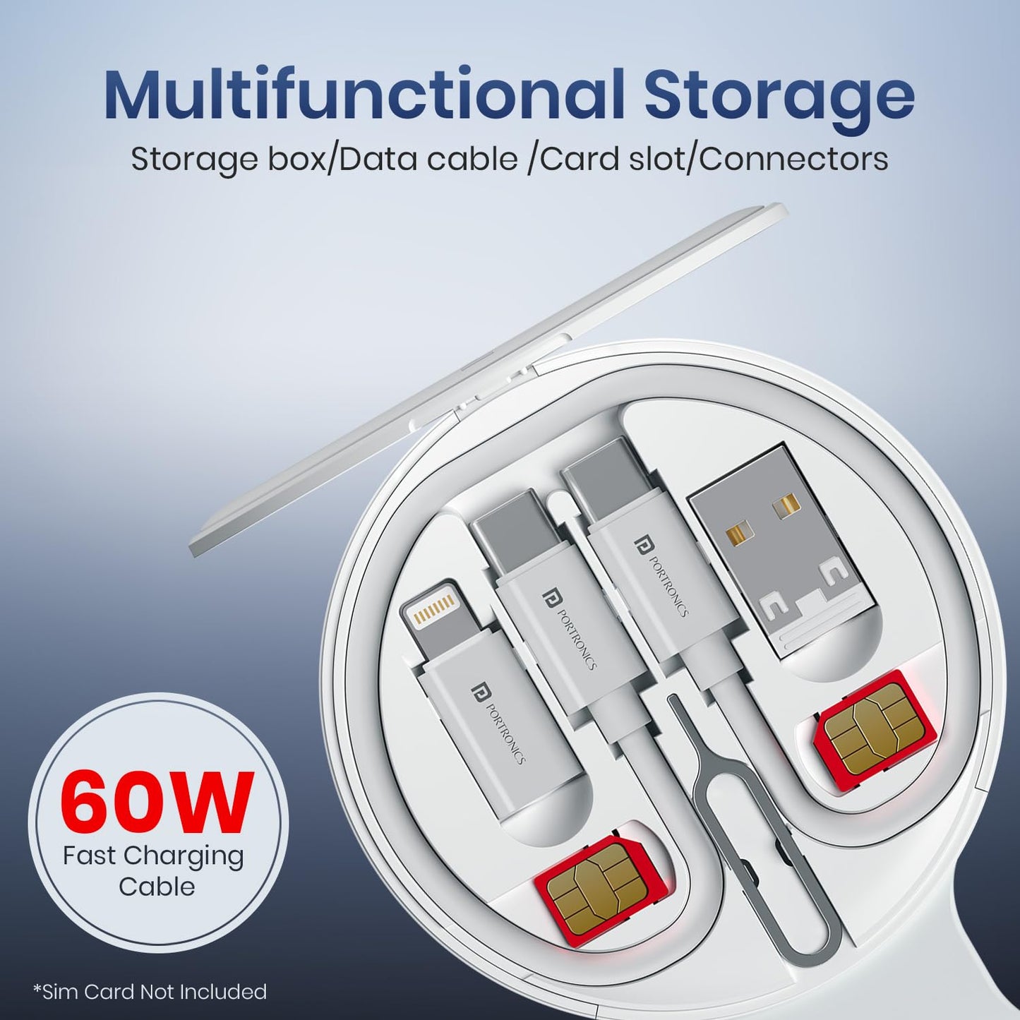Portronics POR-3196 ChargeMate Trio 3 in 1 Wireless Charger with Multifunctional Fast Charging Data Cable Kit (White)