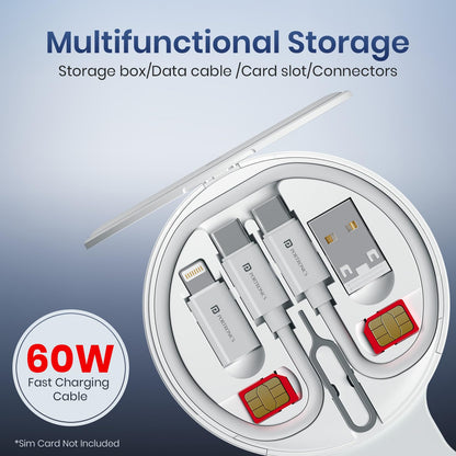 Portronics POR-3196 ChargeMate Trio 3 in 1 Wireless Charger with Multifunctional Fast Charging Data Cable Kit (White)