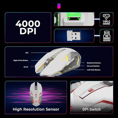 ZEBRONICS Transformer PRO Gaming Wireless Keyboard & Mouse Combo (White+Silver)