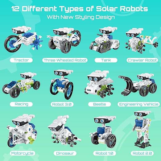 DIY 12 in 1 Solar Robot Kit Solar or Rechargeable Battery Operated Kit for Children's