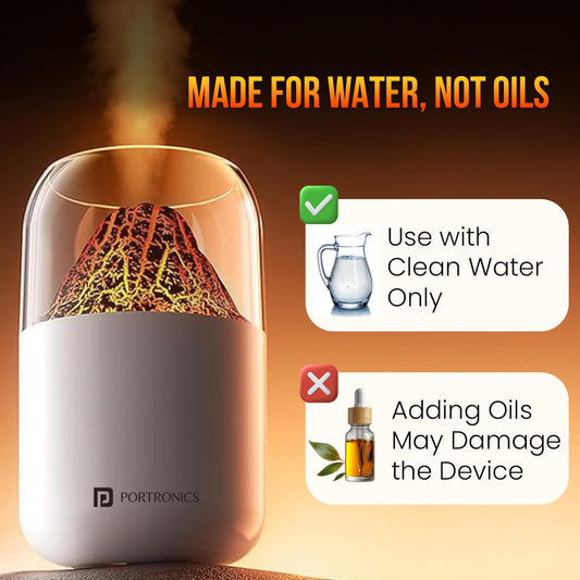 Portronics POR-3104 Magma 2-in-1 Volcano Water Mist Humidifier and Night Lamp (White)