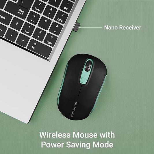 ZEBRONICS Dash Pro 2.4GHz Wireless Mouse, Upto 1600 DPI, 3 Level DPI, High Precision, Power Saving Mode, Comfortable & Lightweight, for Mac | Laptop | Computer (Green)
