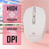 ZEBRONICS JAGUAR (White+Grey) Wireless Mouse, 2.4GHz with USB Nano Receiver, High Precision Optical Tracking, 4 Buttons, Plug & Play, Ambidextrous, for PC/Mac/Laptop