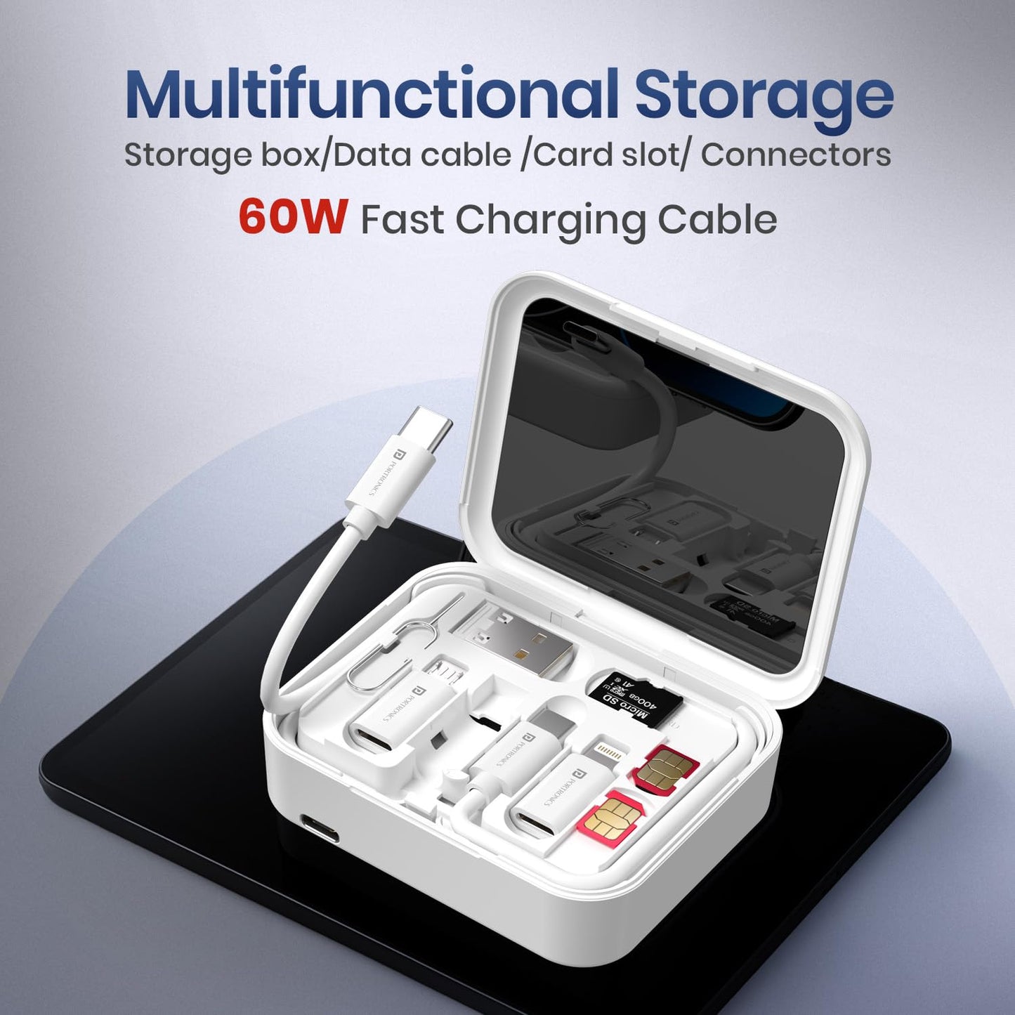 Portronics POR-3148 Smartpod 3 in 1 Wireless Charger with Multifunctional Cable & Cleaning Kit (White)