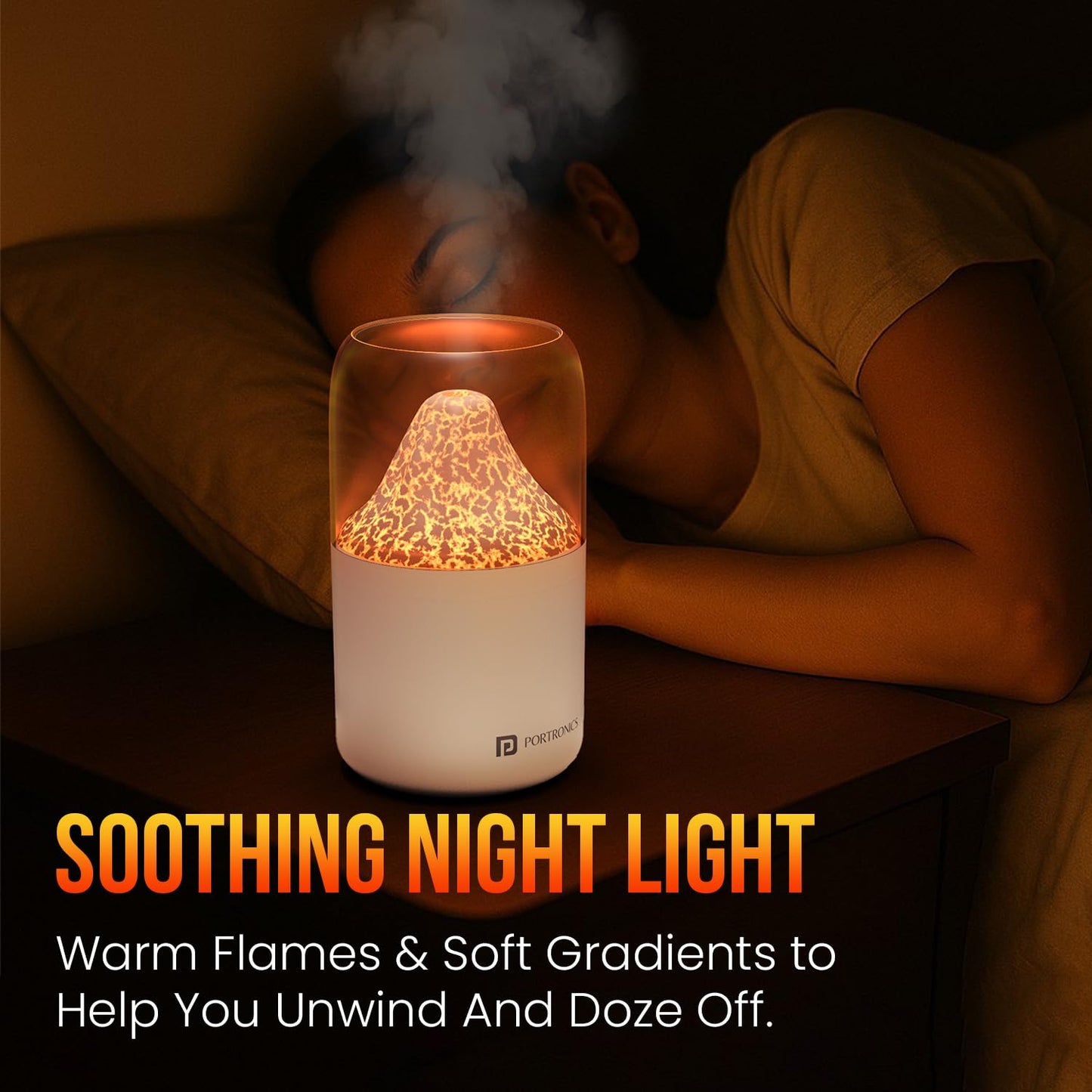 Portronics POR-3104 Magma 2-in-1 Volcano Water Mist Humidifier and Night Lamp (White)