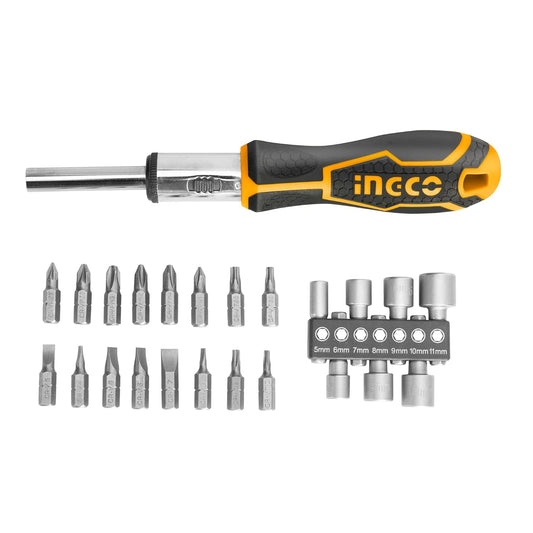 INGCO HKSDB0248 24 Pcs Screwdriver Set, Ratchet Handle, High Auality Cr.V Material, Heavy duty, High Torque Resistance Screwdriver Set