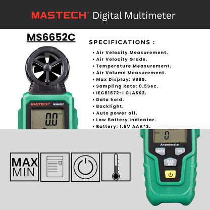 Mastech MS6652C Digital Anemometer