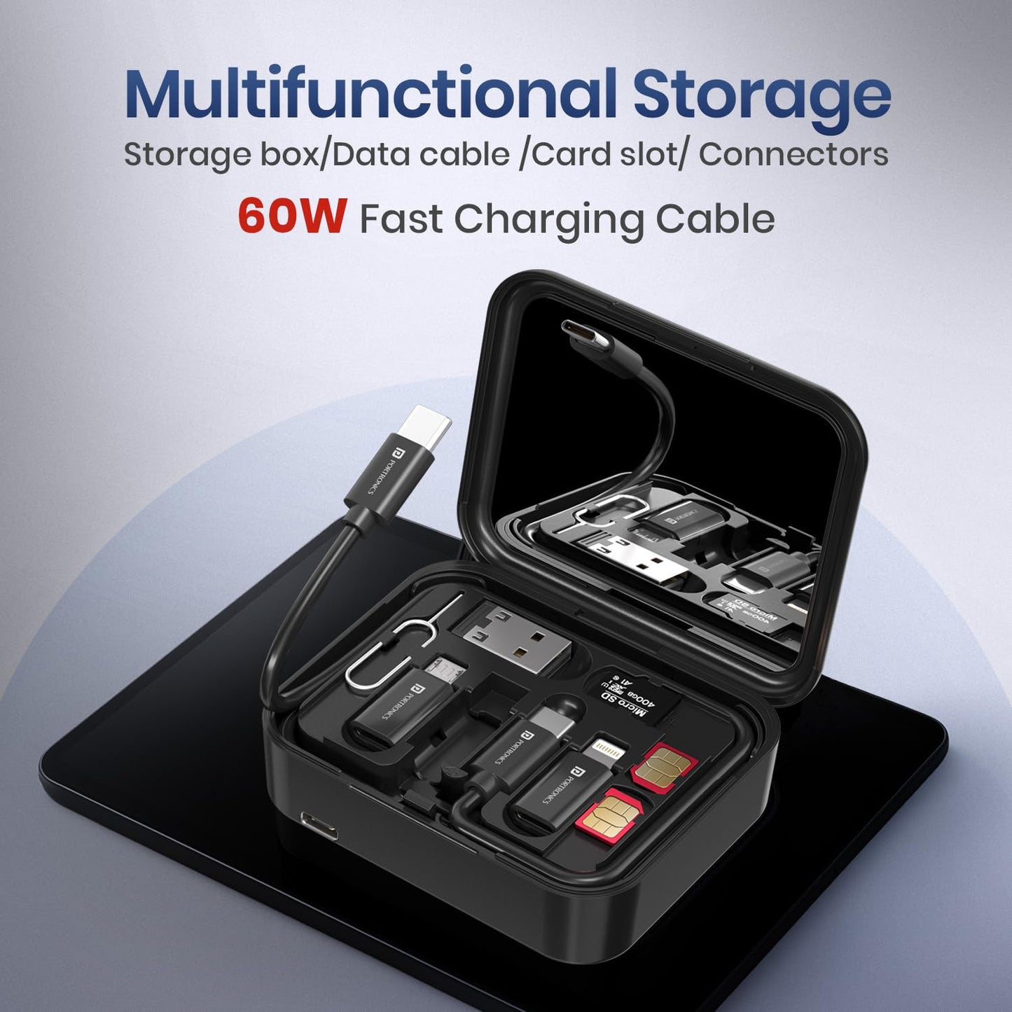 Portronics POR-3147 Smartpod 3 in 1 Wireless Charger with Multifunctional Cable & Cleaning Kit (Black)