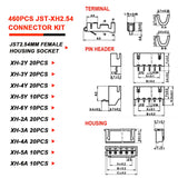 460pcs JST-XH 2.54 2,3,4,5,6 Pin 2.54mm Pitch Housing Connector Terminal Kit
