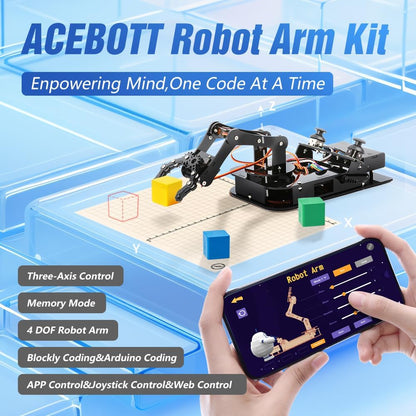 ACEBOTT QD022 4 DOF Programmable Robot Arm Kit for Beginners and Teens Compatible With Arduino