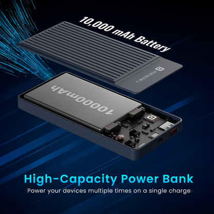 Portronics POR-2252 Luxcell B12 10000mAH Power Bank with Type-C Data Cable (Dark Blue)