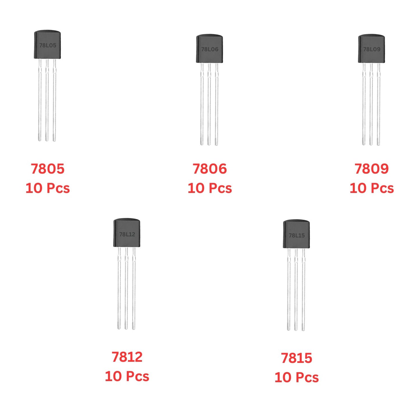 Elepak 78Lxx Positive Regulator TO-92 Pak 5 to 15V 50 Pcs 5 Values