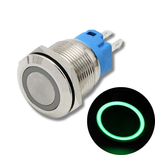16mm Green Led Stainless Steel Momentary Type Push Button Switch IP65 (5V-24V) DC