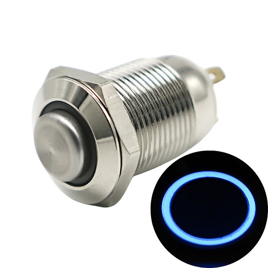 12mm Size Blue Led Stainless Steel Momentary Type Push Button Switch 5v-24v DC