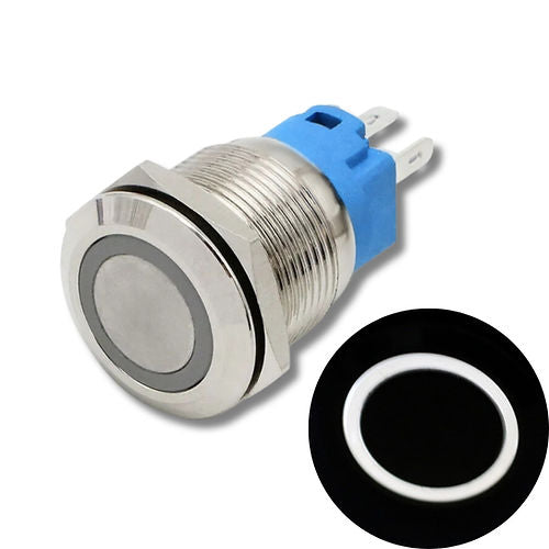 19mm White Led Stainless Steel Momentary Type Push Button Switch IP65 (12V-24V) DC