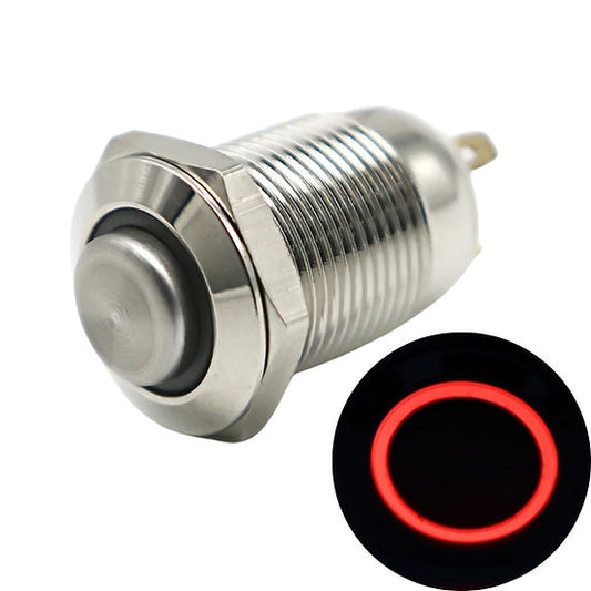12mm Size Red Led Stainless Steel Momentary Type Push Button Switch 5v-24v DC