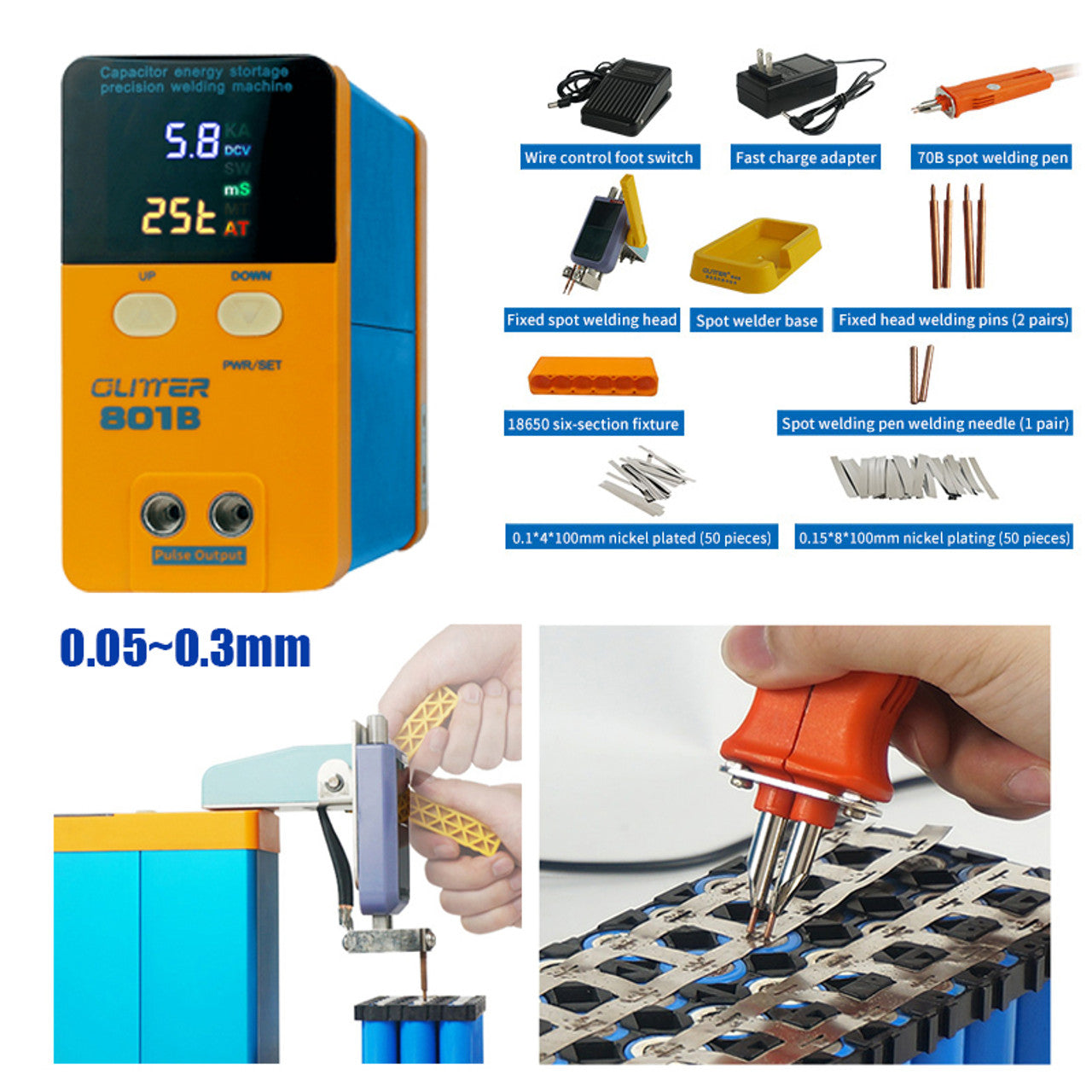 GLITTER 801B Battery Spot Welder Capacitor Energy Storage Pulse Welding Machine