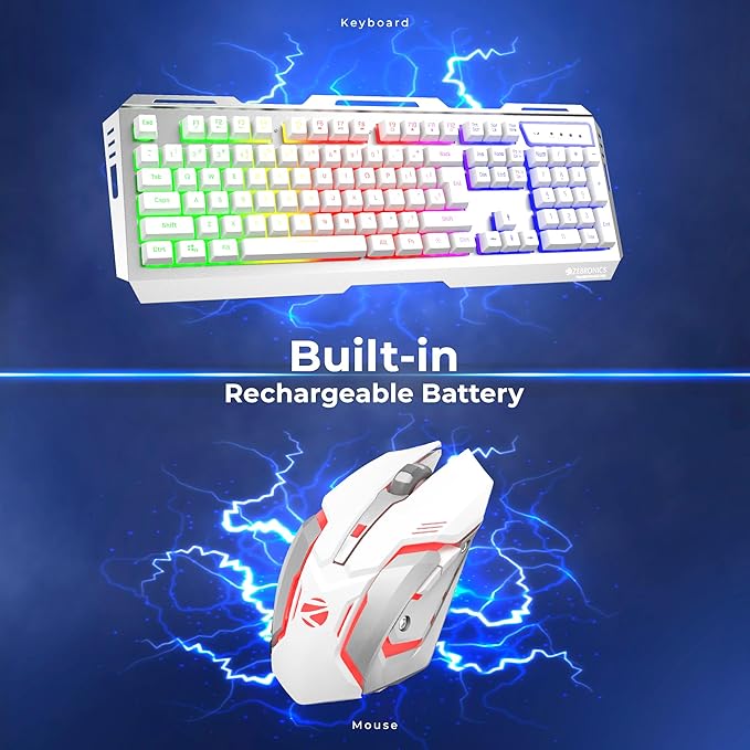 ZEBRONICS Transformer PRO Gaming Wireless Keyboard & Mouse Combo (White+Silver)