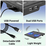 Zebronics ZEB-NC3300 USB Powered Laptop Cooling Pad with Dual Fan, Dual USB Port and Blue LED Lights