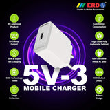 ERD 5V 3A Mobile Charger USB A Dock Charger (BIS Certified)