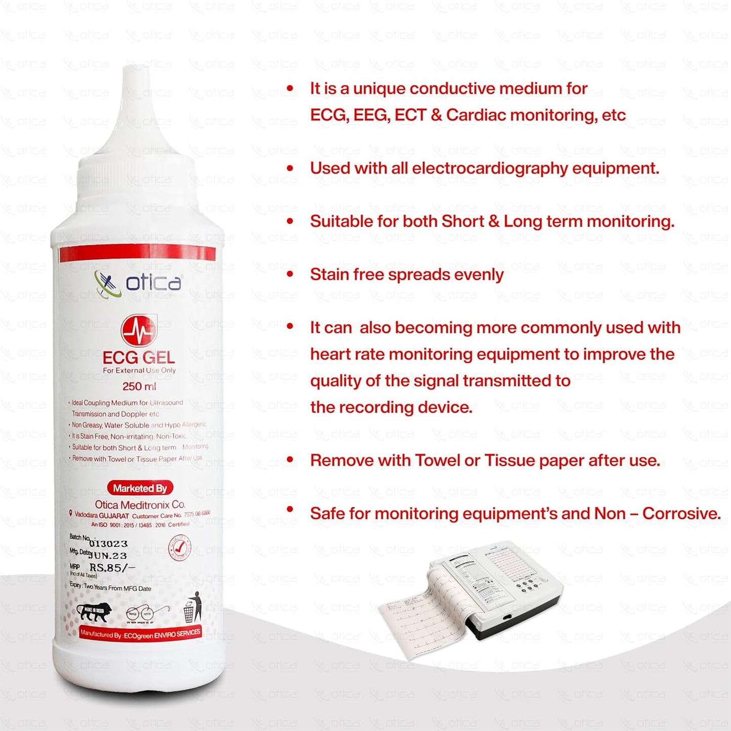 OTICA Ultrasound Gel for USG ECG EEG Sonography & Physio 250ml