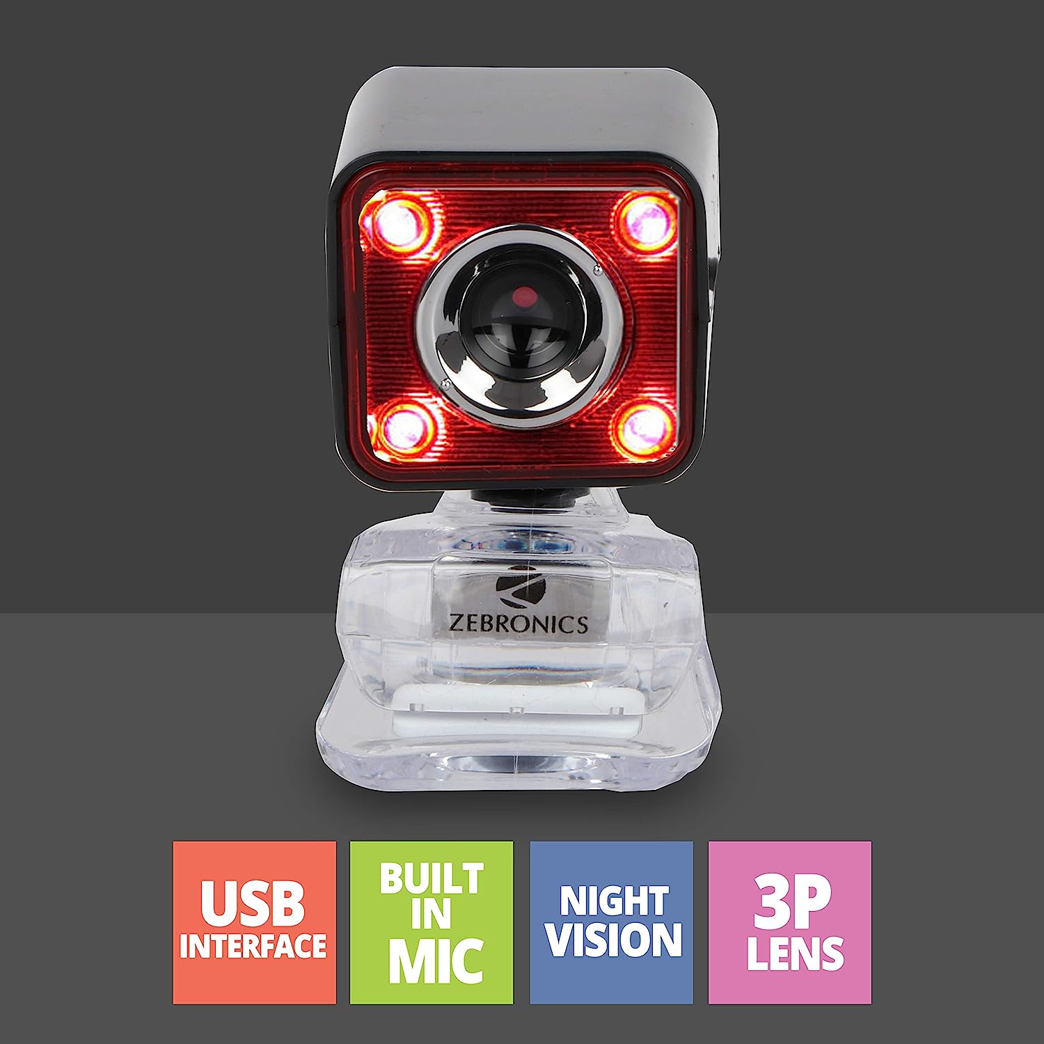 Zneb Camera Zebronics Zeb-Crystal Pro Web Camera with USB Powered,3P Lens,Night Vi ...