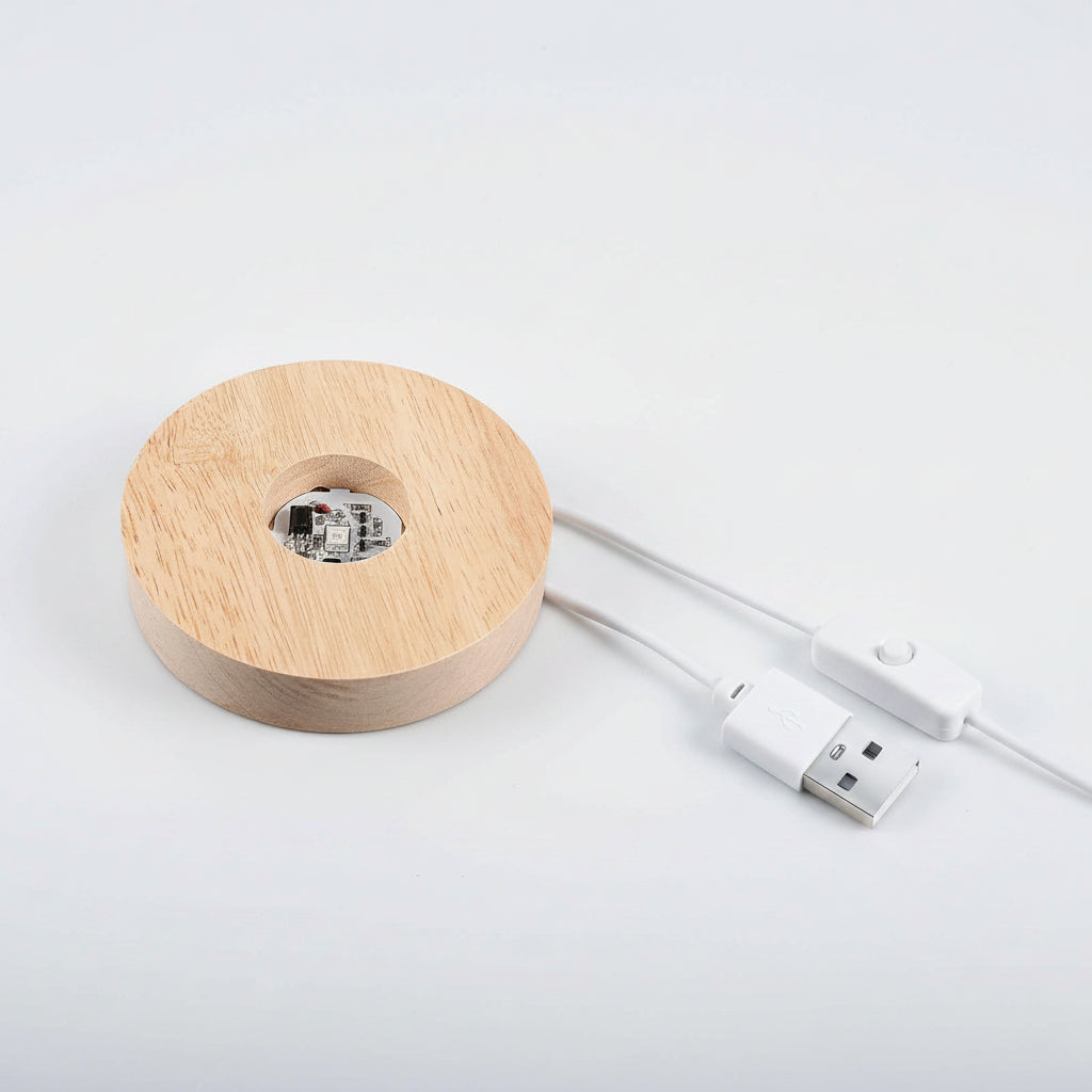 LED Puck Light 5V USB Auto Switching RGB Light with Switch (100X20mm, Wooden Base)