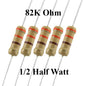 82K ohm 1/2 Watt ±5% Tolerance Carbon Film Resistor