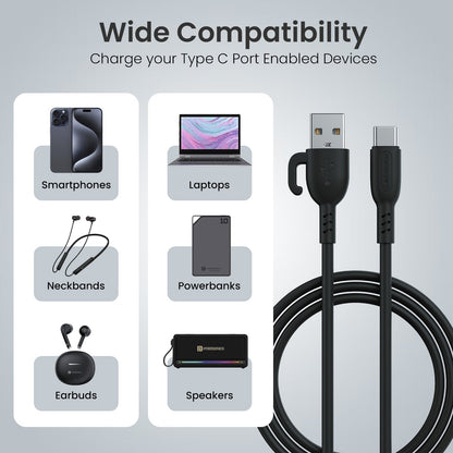 Portronics POR-2881 USB-A to Type-C Data Cable 1 Meter Length (Black)
