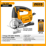 INGCO JS80028 Jig Saw 800W with 5pcs Saw Blades