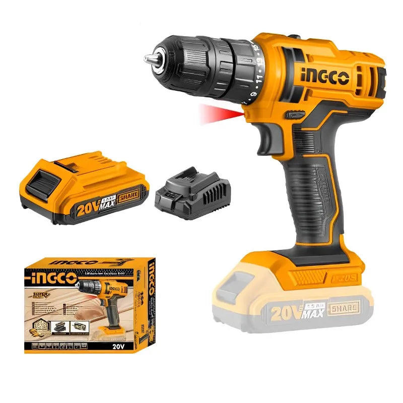INGCO CDLI20051 20 V Lithium-Ion Cordless Impact Drill 10 mm, with 1 pc Battery & Charger Pack