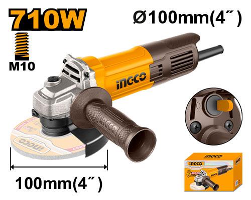 INGCO AG71182 100 mm 710W Angle Grinder Compact for Cutting, Grinding, and Polishing, 12000 RPM