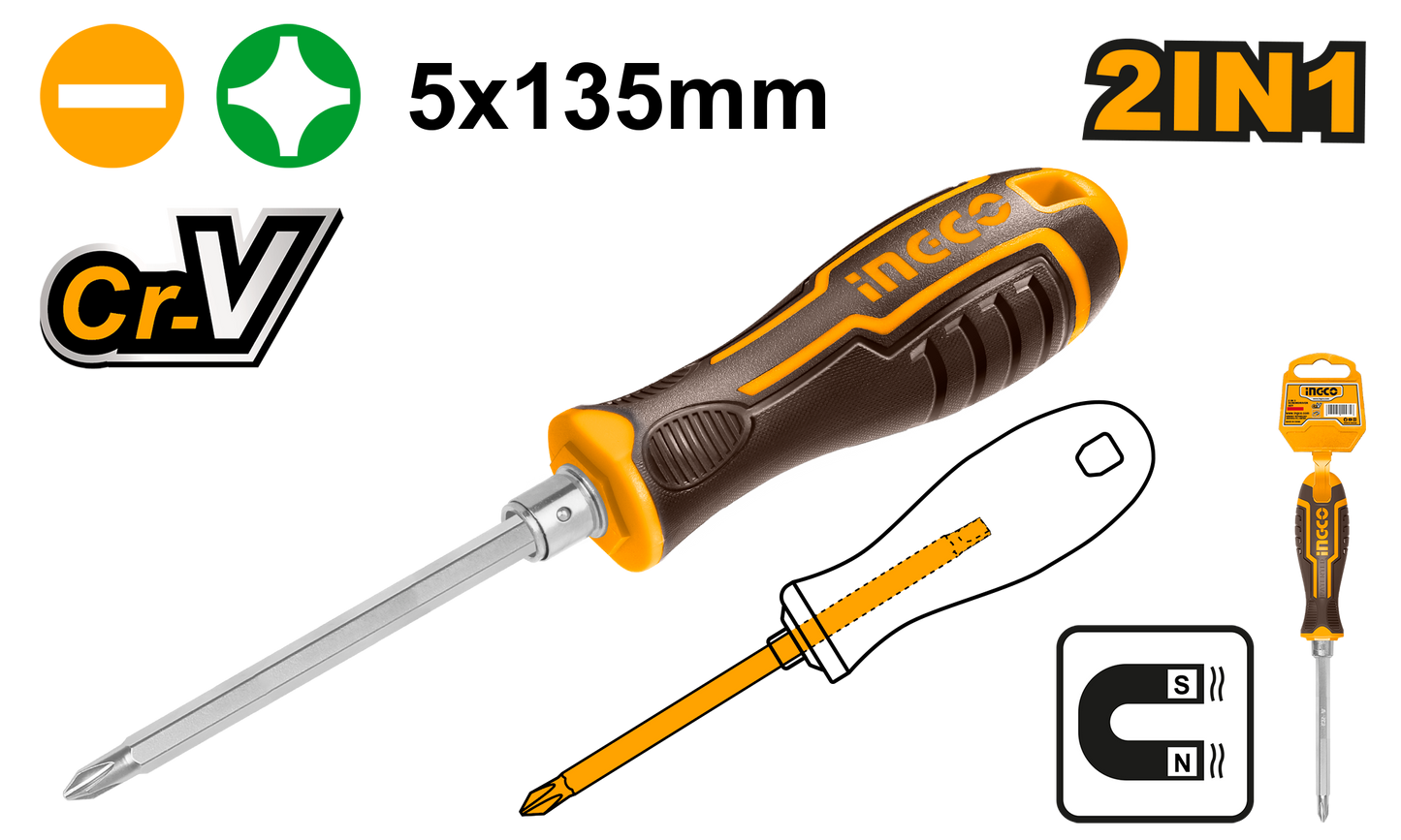 INGCO AKISD0203 2 in 1 Screwdriver Set 5 x 135 mm Black