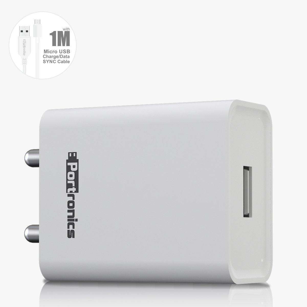 Portronics POR 1062 Adapto 62W 2.4A Charger with Micro USB Cable (White)