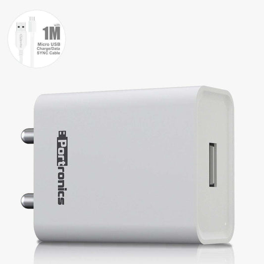 Portronics POR 1062 Adapto 62W 2.4A Charger with Micro USB Cable (White)