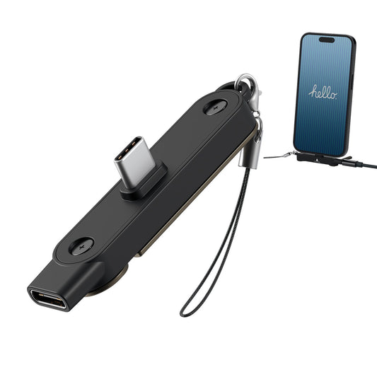 Portronics POR-3491 Dockpin 2 in 1 OTG Audio and Charging Type C Adaptor with In-Built Stand (Black)
