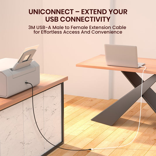 Portronics POR-3095 Uniconnect, 3M USB Extension Cable, Durable USB Type-A Male to Female Cable, Data Transfer & Charging, Compatible with Laptops, PCs, Printers & More(White)