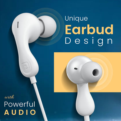Portronics POR 2930 Conch Kappa in Ear 3.5mm Wired Earphones with in Line HD Mic, Powerful Audio, 14.2mm Dynamic Driver, Unique Earbuds Design, TPE Anti Tangle Wire,in line Controls,Wide Compatibility(White)