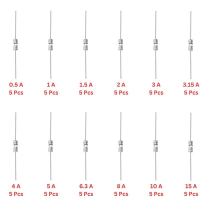 Elepak EP21 3.6x10mm Axial Glass Fuse Fast Blow Pak 0.1A to 20A 60 Pcs 12 Values
