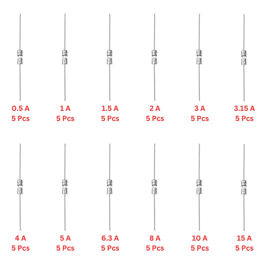Elepak EP21 3.6x10mm Axial Glass Fuse Fast Blow Pak 0.1A to 20A 60 Pcs 12 Values