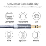 pTron Solero A15 3.5mm Male to Male Aux Cable, 90 Degree Connector, 1.5 m Stereo Audio Cable, Metal Shell, Gold-Plated Connectors with Strong Nylon Braided Cable (Grey)